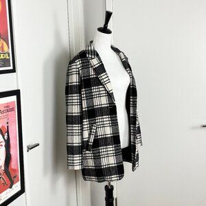 2000s Forever 21 Black and White Plaid Check Coat Peacoat Size Small